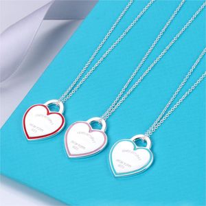 S925 argent sterling plaqué amour coeur designer pendentif colliers pour femmes bling diamant brillant cristal bleu rose coeurs rouges chaîne douce collier ras du cou bijoux