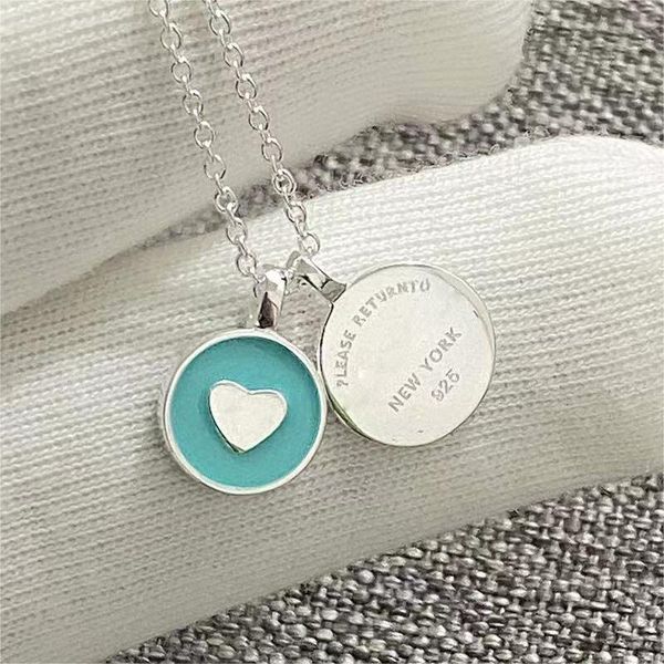 S925 Sterling Argent Plaqué Doux Disque Rond Designer Pendentif Collier 18K Or Croix Chaîne Tour De Cou Bleu Amour Coeur Colliers Bijoux De Mariage