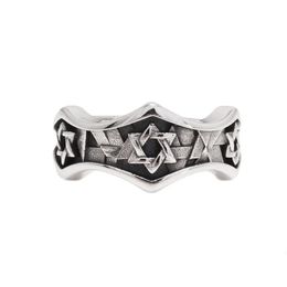 S925 Sterling Argent Rétro Étoile de David Bague Punk Hip Hop Réglable US 6-11 Hexagramme Bague Moto Amulette Bijoux 240220