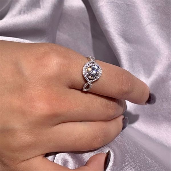 S925 Anillo de plata esterlina 5A Cubic Zirconia Full CZ Four Prong setting Anillo de diamante con caja para mujer Novia Compromiso Participar Anillos de amor Joyería Amigo Regalo Tamaño 5-9