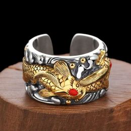 S925 Anillo de plata esterlina para mujeres Carpa dorada Piscis Atención de riqueza personalizada Tendencia thai para hombres Finger