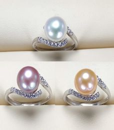 Anillo de plata de ley S925, anillo de perlas de agua dulce para mujer, perla natural de 89 mm con circón, joyería de moda, tamaño ajustable Wedding4492848