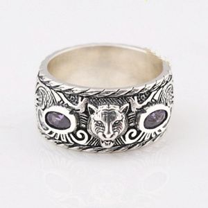 S925 retro sterling zilver ingelegd tijger hoofd ring trend hiphop mannen en vrouwen paar sieraden cadeau