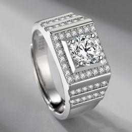 Anillo de plata de ley S925 con microincrustaciones de filas de diamantes, personalidad, tamaño ajustable, moda ligera, regalo de joyería de compromiso de lujo