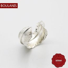 S925 Sterling Silver Ring Gepersonaliseerd Opening Verstelbare mode Handgemaakte Feather Retro Net rood paar eenvoudige stijl sieraden Liefhebber cadeau Nieuwe stijl Nieuw 2023