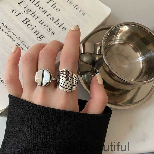 S925 Bague en argent sterling Femmes Simple Multi-Lowered Hollow Octogonal Ring Korean Edition Fashion Lumière Luxur