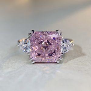 S925 sterling zilveren ringen vrouwelijke 5 karaat zirkoon vierkante roze high carbon diamanten ring