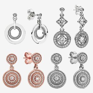 S925 Sterling Silver Round Kit CZ Boucles d'oreilles Convient pour Primitive Pandora Women's Female Fashion Boucles d'oreilles en argent Bijoux Cadeau Livraison gratuite