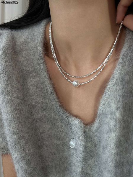 S925 Plata Esterlina Shijia Zhengyuan Fuerte Luz Perla Collar Roto con Minoría Femenina Diseño Avanzado Collar Cadena Cuello 5tlt