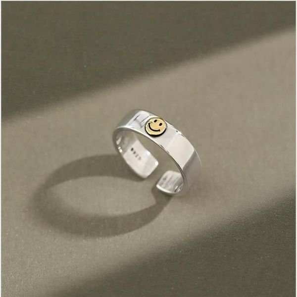 S925 argent sterling smiley visage rétro sourire ouvert femme ring228O