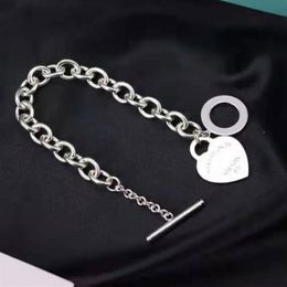 S925 Sterling Silver TIF Mode Original en forme de coeur Femme T-bouton Lovers Bracelet Valentine's gift256L