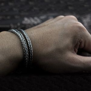 S925 Sterling Silver Vintage Handmade Rope Chain Men Bracelet Fine Jewelry 925 Solid Thai Silver Keel Chain Bangle Male Punk Cable Chains