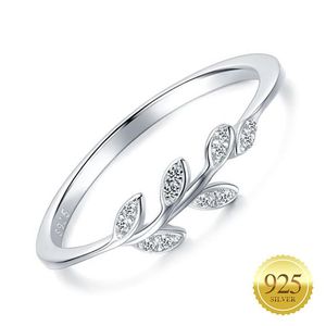 S925 Anneau de mariage en argent sterling simple Zircone en zircone de la feuille d'olive pour femmes manchette de la bande de pouce 299l