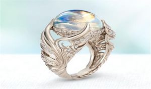 S925 Sterling Silver White Moonstone Bizuteria Gemstone Ring pour femmes anillos de fin argent 925 bijoux hiphop ring5409411