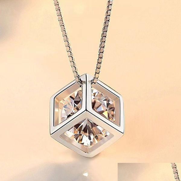 S925 chaîne de cube de sucre 1 ct Mosan diamant Moissanite S collier pendentif carré pour les femmes cadeau livraison directe Dhmqe