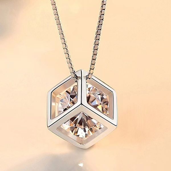 Chaîne de cubes de sucre S925, collier avec pendentif carré en diamant Mosan Moissanite Rubik's, 1 ct, cadeau pour femmes