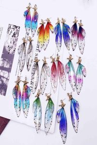 Boucles d'oreilles papillon en cristal de tempérament S925, personnalité féminine, ailes de cigale, dégradé de couleur, vente fraîche, Well9312034