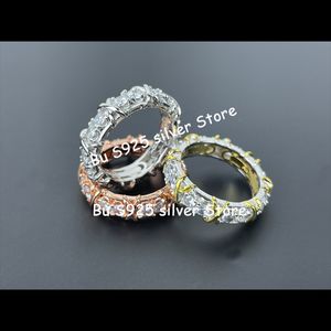 S925 TF cruz de plata x dos colores oro Mosangshi 5-10 puntos diamante completo pareja anillo de bodas moda gema regalo