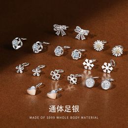 S999 Tous boucles d'oreilles en argent pure purement Version coréenne petite et délicate Femmes simples Soins à crochet à crochet incurvé Accessoires d'oreille