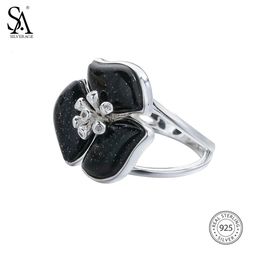 SA SilEvery Bijoux Bijoux noirs Bonnes de dames avec strass 925 Silver Silver Aventurine Anneaux de mariage Aneau de mariage pour femmes 240403