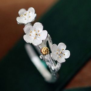 Sa silverage moment zilver natuurlijke mode-sieraden vintage bloem ring trouwbanden planten meisjes voor vrouwen 2021