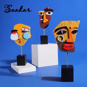 Résine saakar visage coloré contre le visage abstrait masque figurines pour intérieur abstrait figure de bureau de décoration de bureau 240416