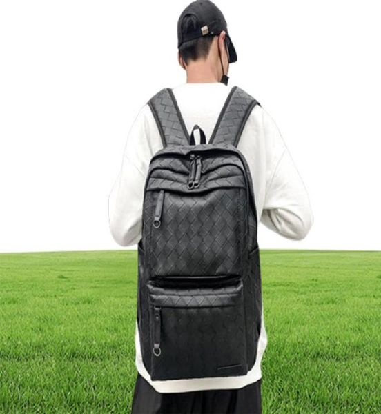 Sac A Dos 2021 Grand sac à dos de luxe noir école sac étanche pack tendance tissé grand sac à dos en cuir pu sacs pour ordinateur portable pour hommes1880891