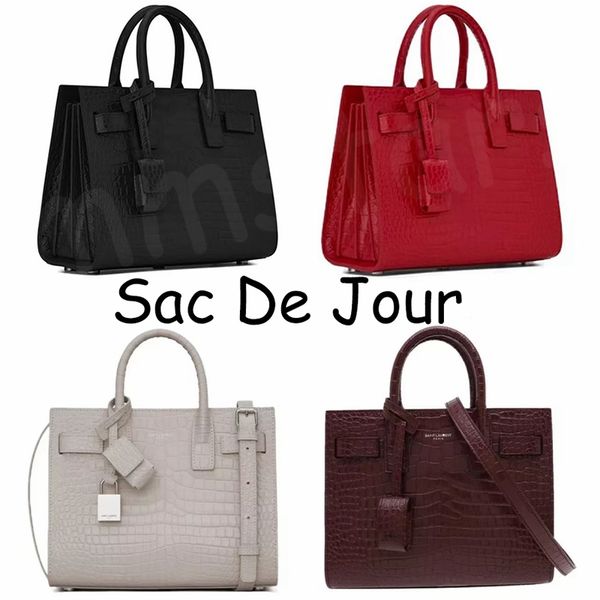 Sac De Jour Bolso Nano Más Grande Cocodrilo En Relieve Cuero Brillante Con Cerradura Bolso Hardware Tote Mujeres Hombres Latón Bolsos De Hombro Pies Monedero Cruzado