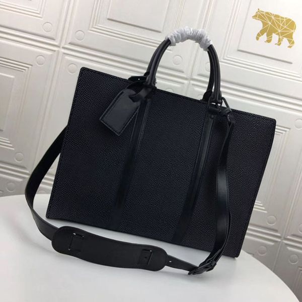 SAC PLAT HORIZONTAL ZIPPE Maletines Hombres Asa de cuero Laptop Computer Totes Correa de hombro desmontable Maletín de negocios con cremallera Bolsos cruzados