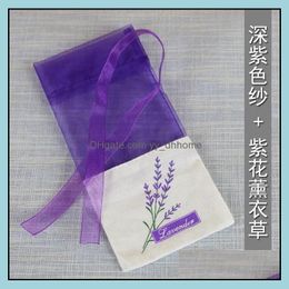 Sachet -tassen Purple Cotton Organza Lavendel Sachet Bag Diy Gedroogde bloemenzakken Garderobe Modbestendig Geschenk Geur Aflevering Huis Gard DHZUP DHZUP