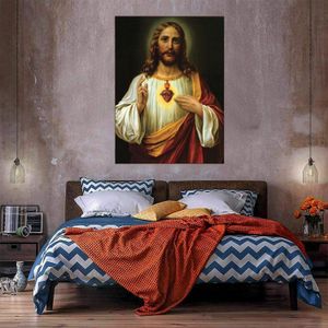 Cœur sacré de Jésus énorme peinture à l'huile sur toile Accueil Décor Ardrafts / HD Imprimer Mur Art Pictures personnalisation est acceptable 21051126