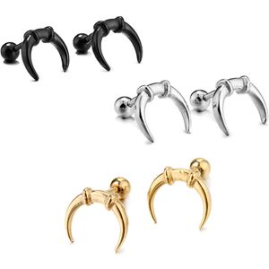 Boucle d'oreille de selle Style coréen, clou d'oreille en acier titane Anti-allergie, bijoux d'oreille Punk pour hommes avec noir argent or