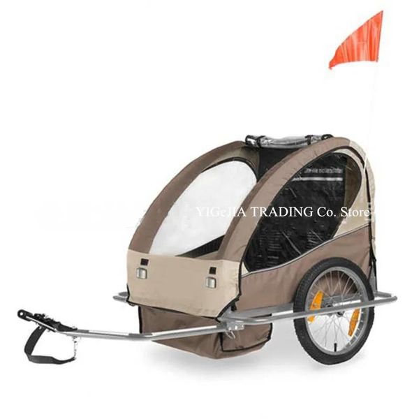 Selles Double remorque de vélo, chariot pour enfants à grande roue de 16 pouces, chariot de vélo pour enfants à deux places avec cadre en acier couleur gris/rouge