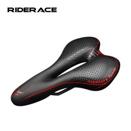 Saddles MTB Bicycle Memory Foam Seat Soft Hollow Mountain Bike Saddle Sponge Pu Leather Gededed Cushion For Men Women Outdoor Cycling 0130