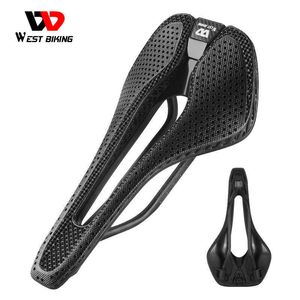 Saddles West Biking Ultralight 3D Gedrukte Bike Saddle Carbon Fiber Nylon Comfortabele ademende holle MTB Road Bicycle Cycling Seat 0131