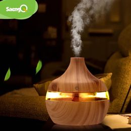 Difusor de aceite aromático esencial de aire eléctrico saengQ, humidificador ultrasónico de grano de madera, Mini generador de niebla USB, luz LED