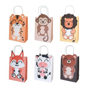 Safari Animal Zoo Happy Birthday Party Paper Candy Box Kids Geschenkkoekjes Verpakking Tassen Baby Shower Decor Supplies A379