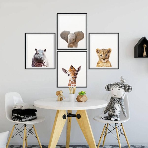 Safari bebé animales lienzo cartel guardería León Tigre pared arte impresión moderna Animal pintura nórdico chico dormitorio decoración imagen