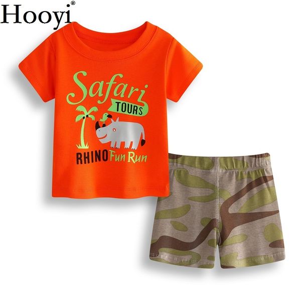 Safari Tours Baby Boy Ropa Traje Rhino Ropa para recién nacidos Conjuntos Niños Camiseta roja Camuflaje Pantalón Traje de verano 0-2 años 210413