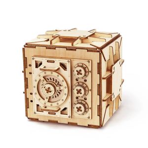 Coffre-fort trésor 3D modèle en bois casier Kit bricolage banque de pièces Puzzle mécanique projets de casse-tête pour adultes et adolescents 240108