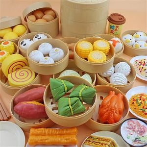 Coffre-fort Enfants Cuisine Sets Jouets Pizza Hamburger Steamer petits pains Dumplings Fast Food Faire semblant de jouer Miniature Chinese Food Girls Kids LJ201009