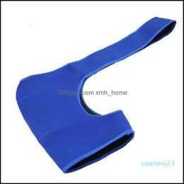 Seguridad atlética al aire libre como al aire libre gimnasio deportes cuidado espalda Brace correa tiritas azul vendaje Wrap Guard Single Shoder Protector