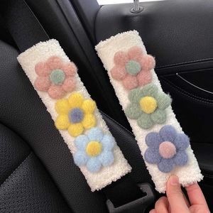 Safety Belts Accessories 1pc Styling Soft Plush Flowers Car Seat Belt Cover Shoulder Strap Harness Cushion Artificial Lamb Auto Seatbelt Shoulder Pad T221212
