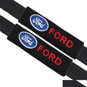 Veiligheidsgordels Accessoires 2 stks/Set katoenen veiligheidsgordel Shoder Pads ERS Emblems For Ford Focus 2 3 Fiesta Kuga Mondeo Badges Accessoires Dhimu