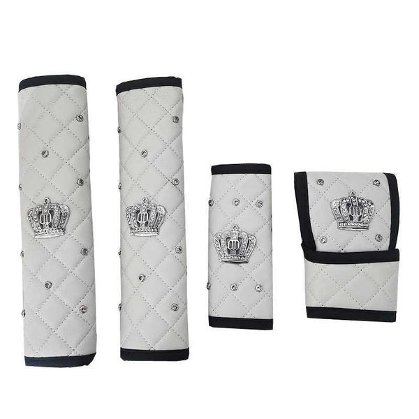 Ceintures de sécurité Accessoires Mode Diamant Couronne Cristal Coussin De Ceinture De Sécurité De Voiture Strass En Cuir Gear Shifter Couverture Frein À Main Ensemble Accessoires Intérieurs De Voiture T221212