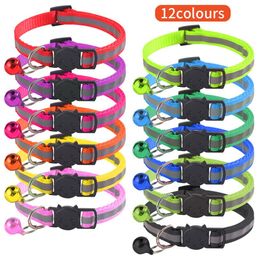 Safety Breakaway Pet Dog Collars 12 Colors Reflecterende Nylon Puppy Puppy Kleine honden Kitten Cats Safety Collar met kleurrijke bel ZC487