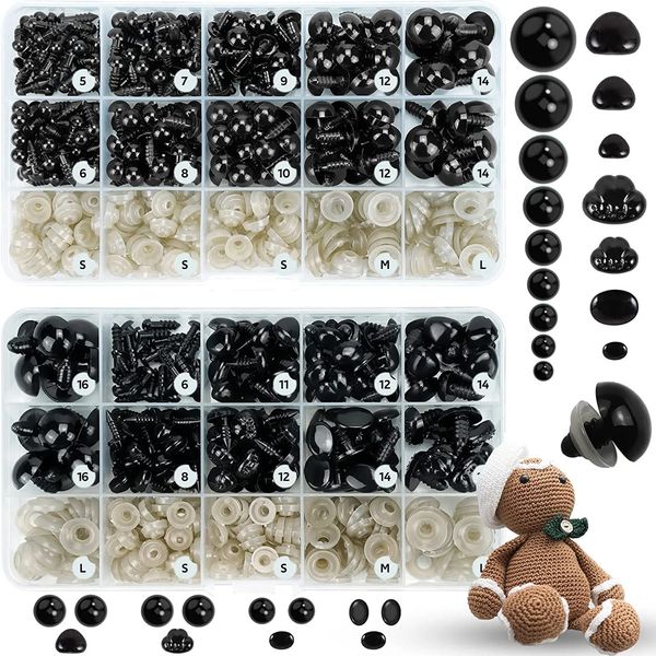 Yeux et nez de sécurité yeux de poupées artisanales en plastique noir pour Amigurumi Crochet animaux en peluche marionnettes jouet ours en peluche faisant Supplie 240106