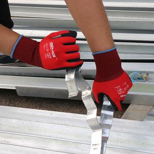 Veiligheidshandschoenen voor werkslijtage-resistente rode nylon niet-slip elastische duurzame bouwboerderij Tuin nitril
