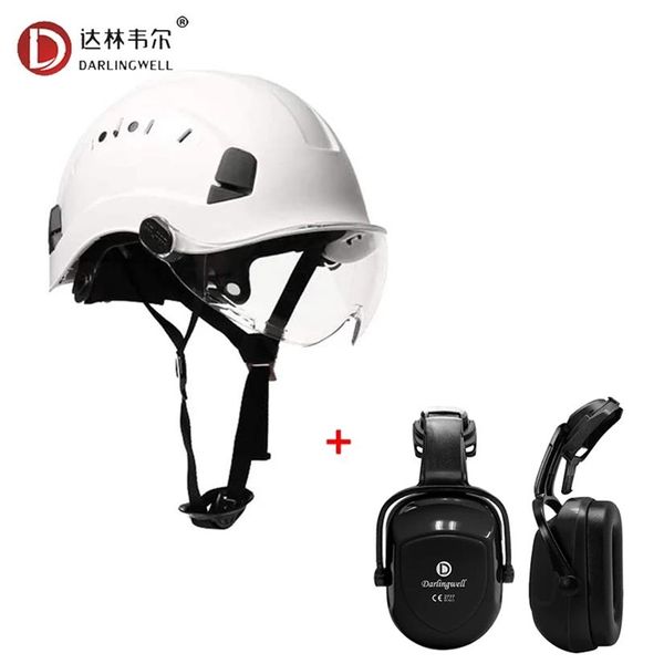 Casque de sécurité avec visière et kit de cache-oreilles Casque dur pour l'escalade en plein air Protection industrielle Rescue Cave exploration308T