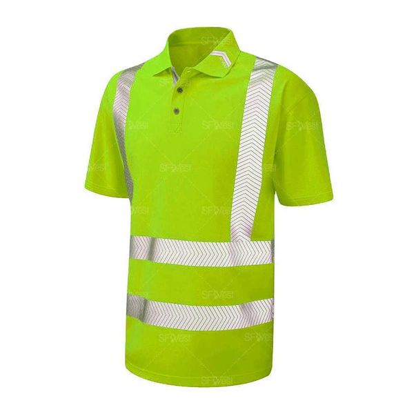 Camisa de seguridad, camiseta polo reflectante de alta visibilidad para hombres, camisas de seguridad de tráfico con reflector transpirable de microfibra de manga corta